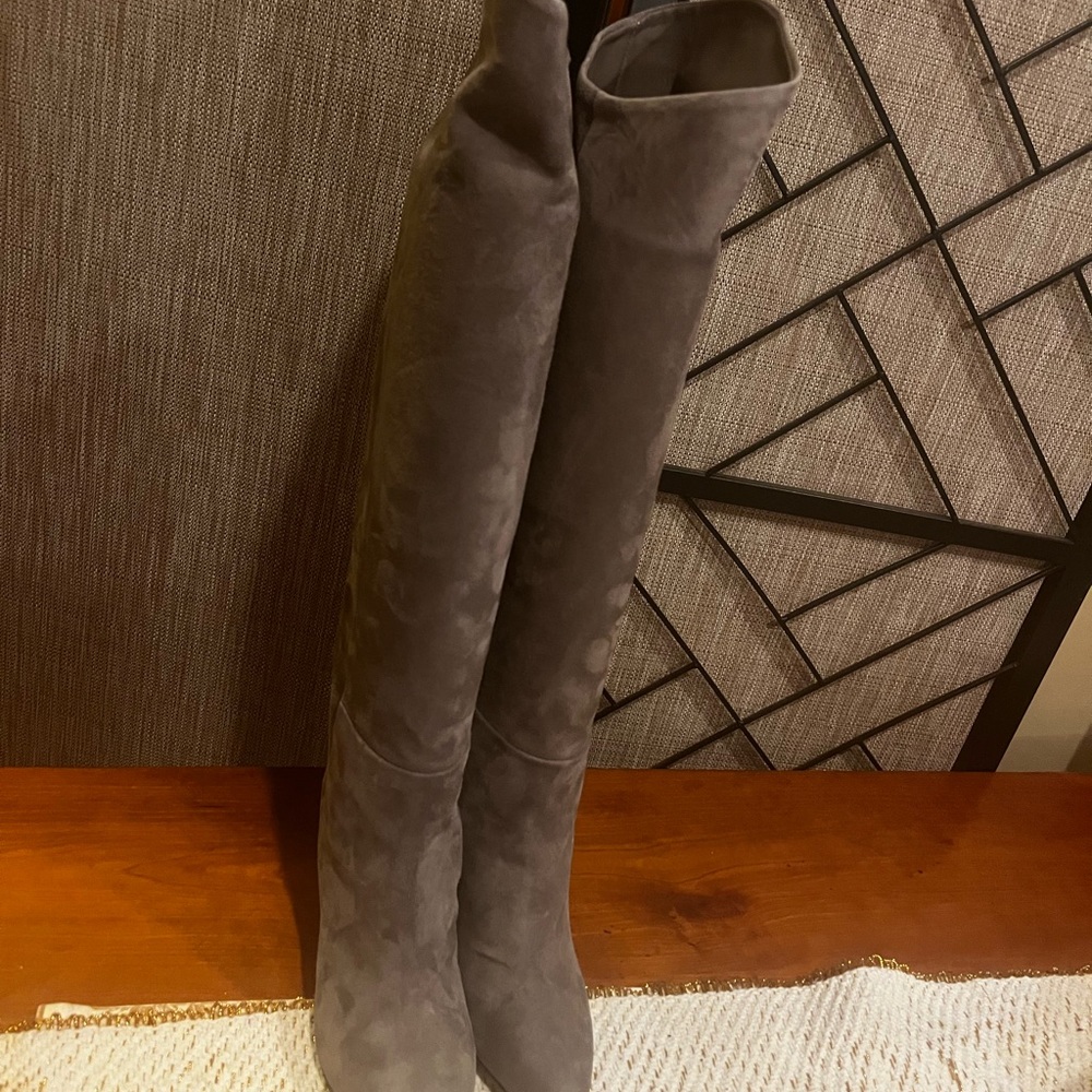 Theory Gray Over the Knee Boots SUEDE